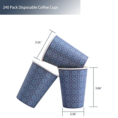 240 Pack Paper Cups 10 oz Bulk Disposable Coffee Cups Navy Floral (240 Count)