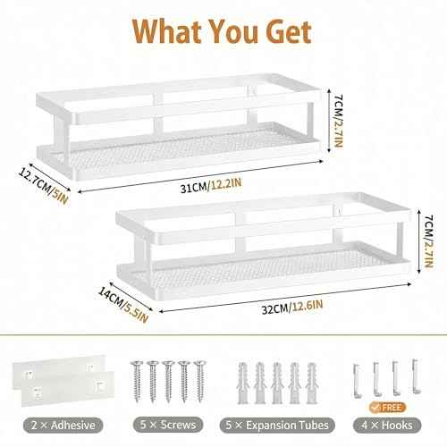 2 Pack Minimalist Shower Caddy Wall Mount (2 Count)