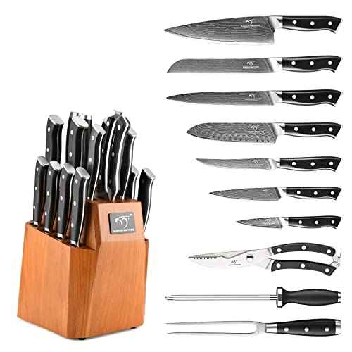 18PCS Damascus Japanese Kitchen Knife Set with Block (18 Count)