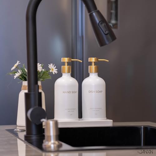 Glass Kitchen Soap Dispenser Set with Ceramic Tray