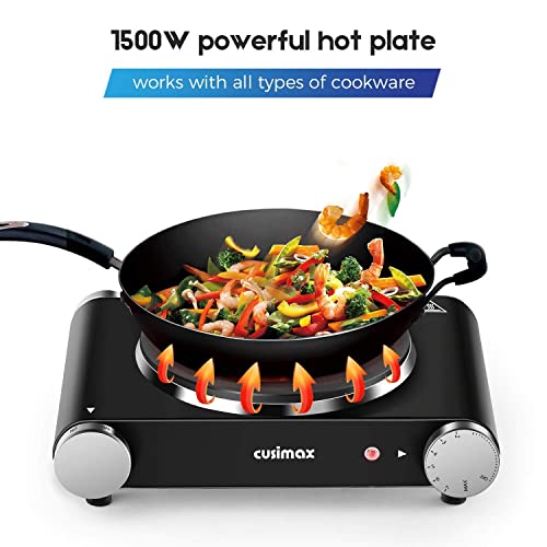 Hot Plate Electric Burner Single Burner Cast Iron hot plates for cooking Portable Burner 1500W with Adjustable Temperature Control Stainless Steel Non