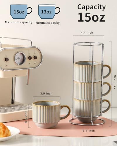 Coffee Mug Ceramic Set of 4 with Stand (4 Count)