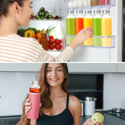 12 Pcs 18 oz Glass Water Bottles Glass Juice Bottles with Protection Sleeves (12 Count)