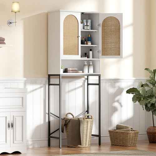 Rattan Over Toilet Storage Cabinet with Metal Stand