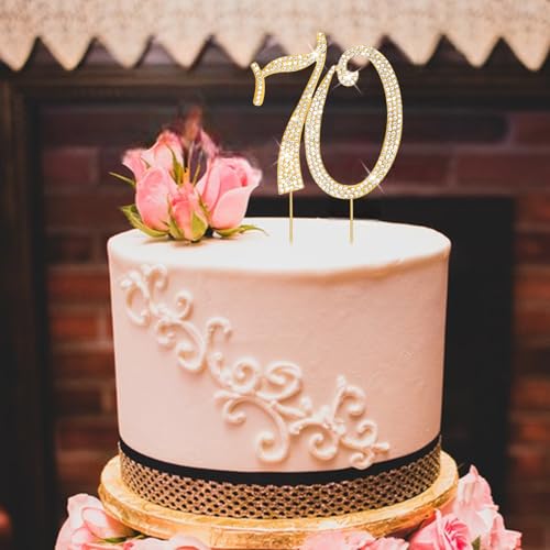 Cake Topper 70th Birthday Decorations Gold Rhinestone Cake Toppers