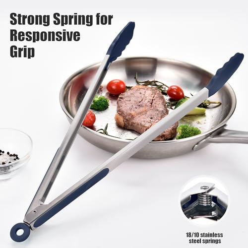 Kitchen Tongs with Silicone Tips for Cooking Serving