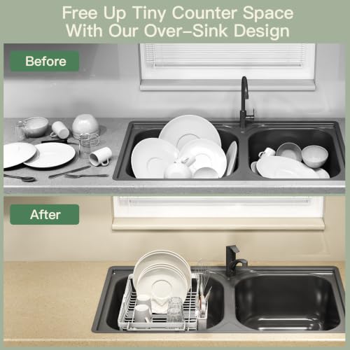 White Expandable Dish Drying Rack Over The Sink with Anti Slip Grip