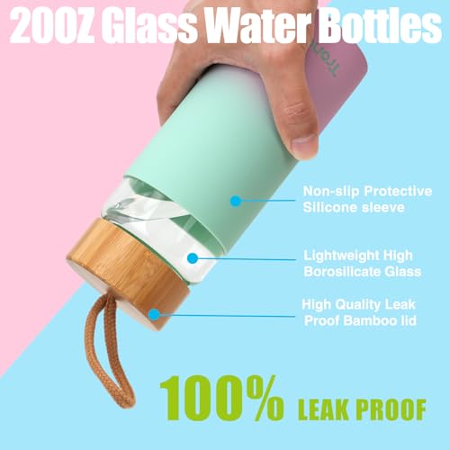 20 oz Glass Water Bottles with Lids