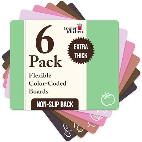 Extra Thick Pastel Flexible Plastic Cutting Board Mats with Food Icons & EZ (6 Count)