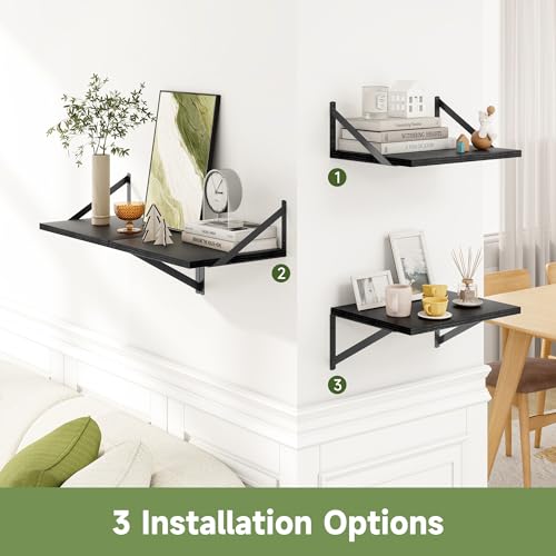 16W x 12D Deep Floating Shelves Set of 4 Black (4 Count)