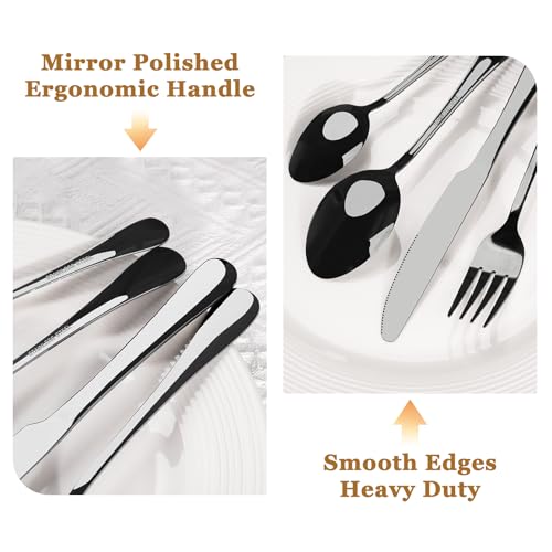 24 Piece Black Silverware Set with Steak Knives Flatware Set for 4 Food (24 Count)