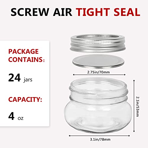 24 Pack 4 oz Glass Mason Jars (24 Count)