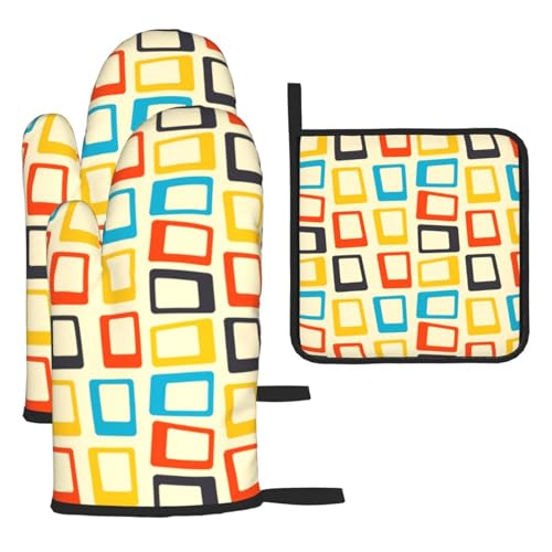 Mid Century Modern Oven Mitts and Pot Holders Sets of 3 (3 Count)
