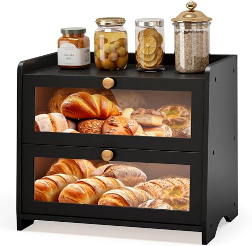 Double Layer Bread Box Container for Kitchen Countertop Homemade Bread