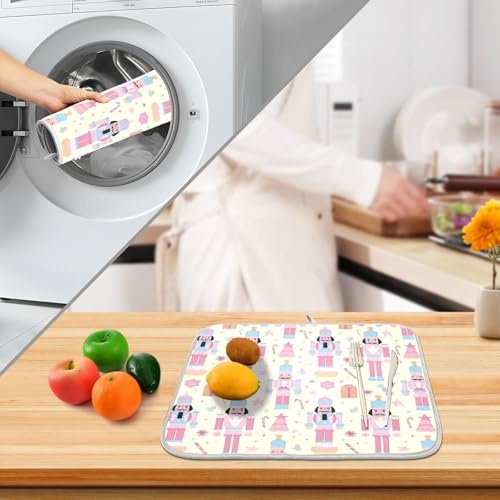 Pink Nutcracker Christmas Dish Drying Mat for Kitchen Counter Absorbent Microfiber Large Drying Pad Dish mats for Kitchen Countertops 18 x 24 Inch
