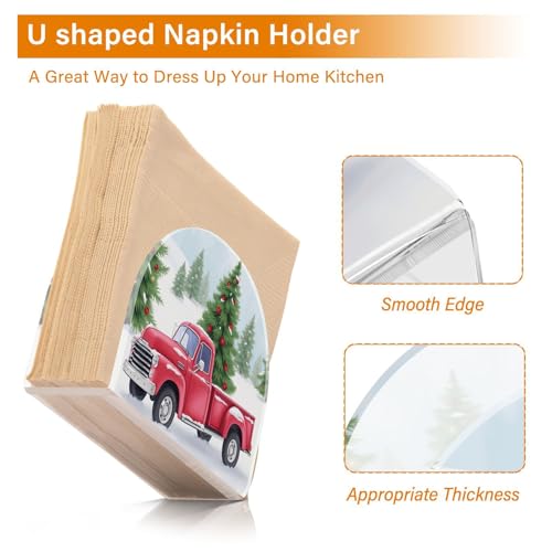 Christmas Red Truck Pine Tree Napkin Holder for Table Paper Napkins Holder Acrylic Tissue Dispenser Kitchen Dining Room Bathroom Party Car Decor