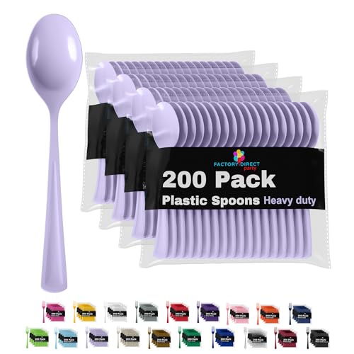 Party Solids Lavender Plastic Spoons 200 Pcs Lavender Spoons Disposable Utensils Heavy Duty Plastic Cutlery Set Disposable Cutlery Sets Flatware Sets Silverware Set Party Supplies & Party Tableware (200 Count)