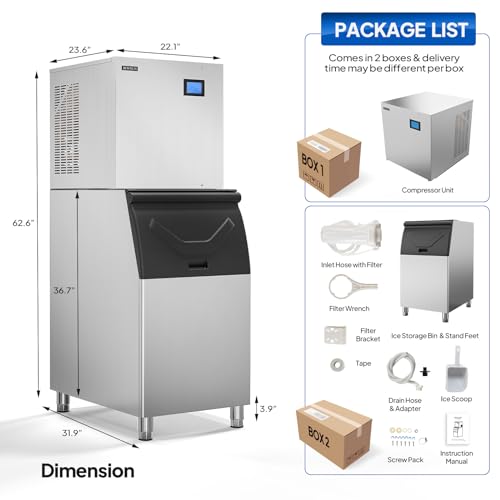 550LBS 24H Commercial Ice Maker Machine with 300LBS Storage Bin