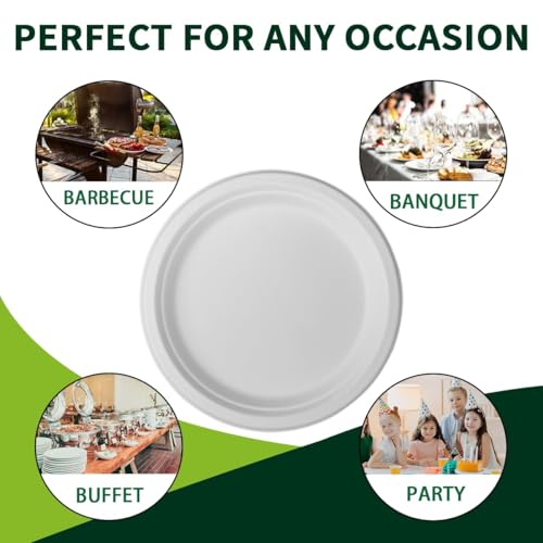 10 Inch Compostable Paper Plates【White 150 Pack】 (150 Count)