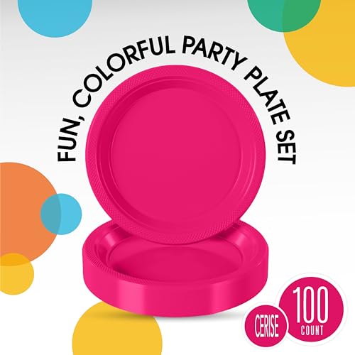 Sturdy Hot Pink Plastic Plates 7" Cake Plates 100 Pcs (100 Count)