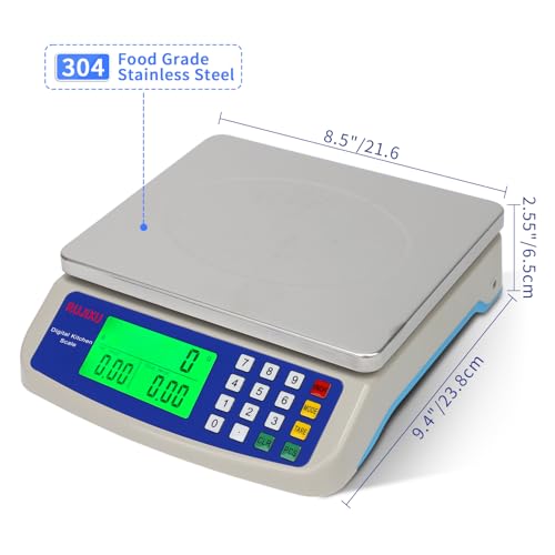 Large Digital Kitchen Scale 30KG Commercial Food Scale 66LB for Baking Bread Meat Stainless Steel Price Computing Scale LCD Display