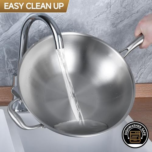 13 Inch Stainless Steel Wok with Glass Lid