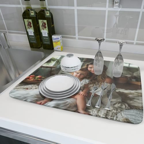 Custom Dish Drying Mat Customized Drainer Pad with Image Logo Text 18x24 Inch Personalized Absorbent Dish Dry Pad for Kitchen Counter Sink
