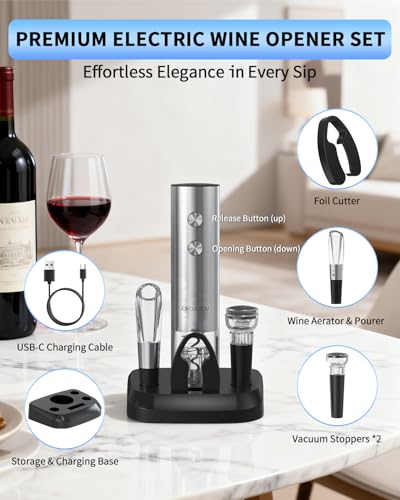 Electric Wine Opener Stainless Steel Rechargeable Automatic Wine Bottle Opener Set 7 (7 Count)