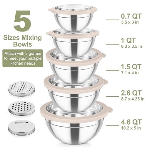Mixing Bowls Stainless Steel Salad Serving Bowl with Clear Lids (5 Count)