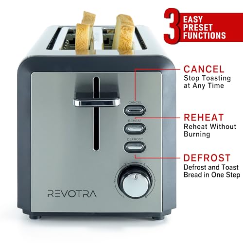 4 Slice Long Slot Stainless Steel Toaster with Extra Wide 1.5” Slots