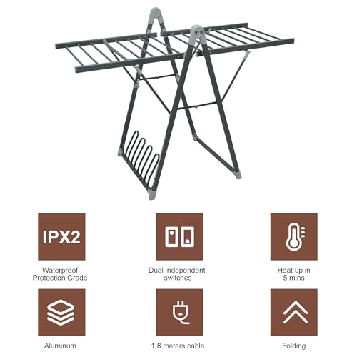 Heating Clothes Drying Rack Foldable Shoes Socks Space Gray
