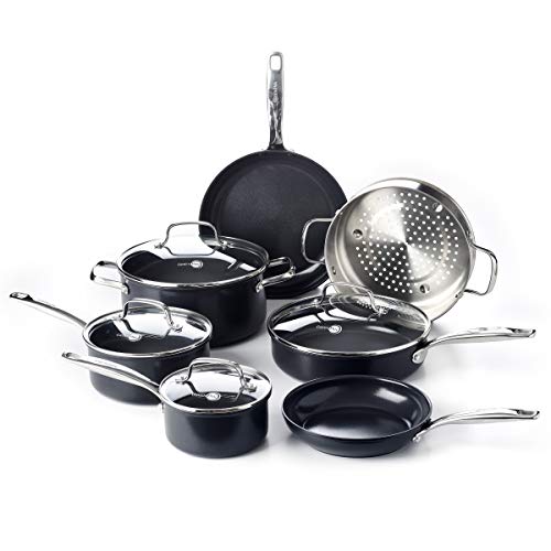 Chatham Black Prime Midnight Hard Anodized Healthy Ceramic Nonstick 11 Piece Cookware Pots and Pans Set