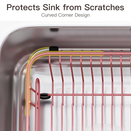 Pink Dish Drying Rack in Sink with Utensil Holder