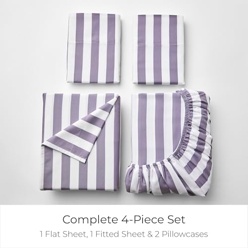 Iconic 4-PC, Ultra Soft Sheet Set (Full, Oxford Stripe Hazy Lilac)