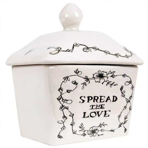 Country Stoneware Butter Dish with "Spread the Love" Message and Farm Landscape Design