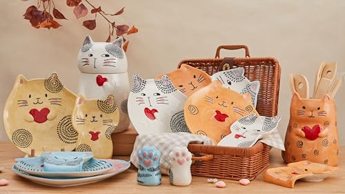 Cartoon Cat Handpainted Stoneware Orange 7.8 inch Utensil Holder