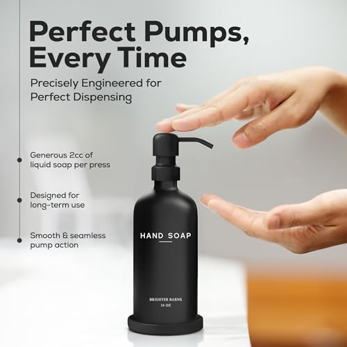 Black Glass Hand Soap Dispenser Bathroom Set by Brighter Barns