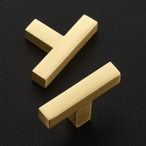 Brushed Gold Cabinet Handles Solid Drawer Pulls Single Hole 20 Pack (20 Count)