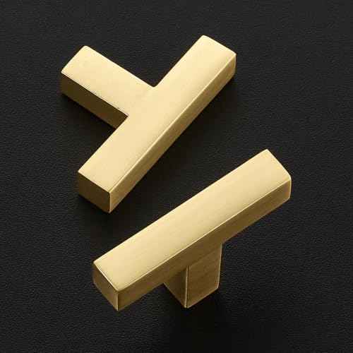 Brushed Gold Cabinet Handles Solid Drawer Pulls Single Hole 15 Pack (15 Count)