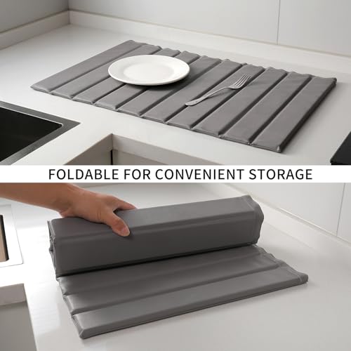 Stone Dish Drying Mat with PU Leather Surface for Kitchen Counter