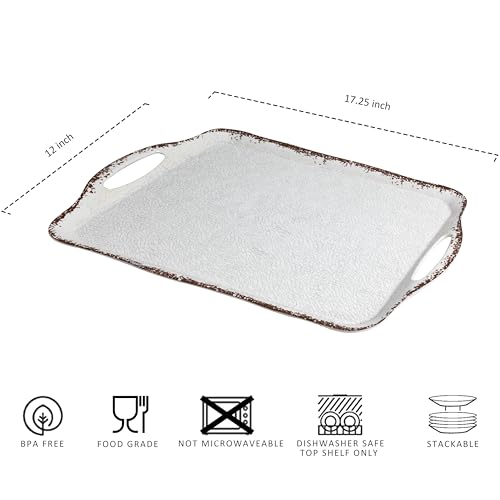 Vintage White Large Serving Tray with Handles (2 Count)
