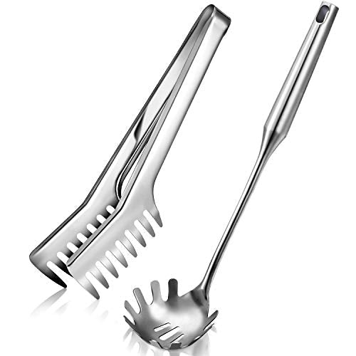 Stainless Steel Spaghetti Spoon and Pasta Tongs Set