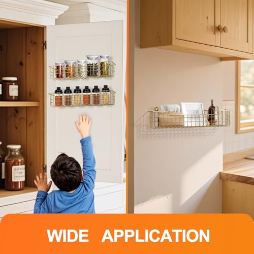 Spice Rack, 4-Pack Seasoning Organizer Wall Mount for Kitchen Storage Organization, Spice Holder Shelf Saving Space for Cabinet, RV, Pantry, Gold (4 Count)