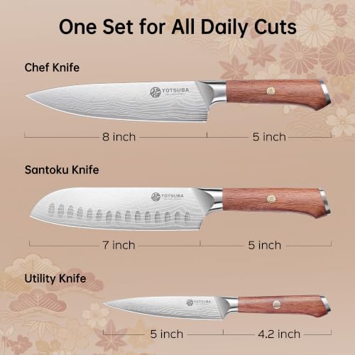 3 PCS Japanese Kitchen Knife Set with Full Tang Rosewood Handle (3 Count)