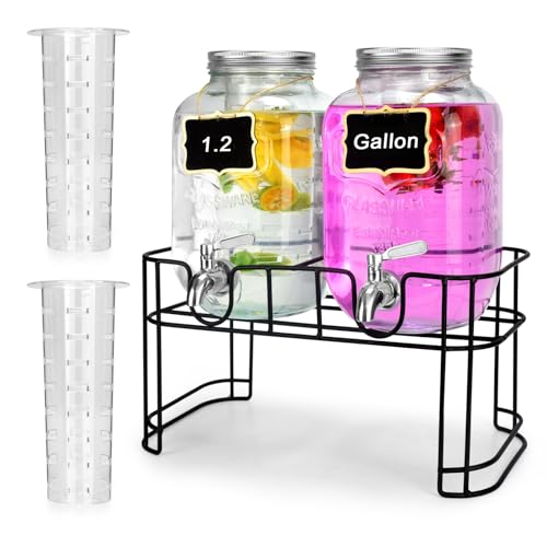 Glass Drink Dispensers For Parties.1.2 Gallon Beverage Dispensers With Stand And Stainless Steel Spigot.Party Drink Dispenser For Punch (2 Count)