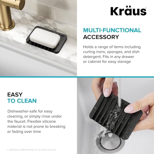 Self Draining Silicone Dish Drying Mat and Silicone Soap Dish Holder for Bathroom or Kitchen Counter in Black