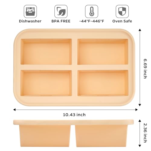 Super Ice Cube Tray 1 Cup X 4 Portions Big Silicone Freezing Mold with Lid (13.92 Ounce)