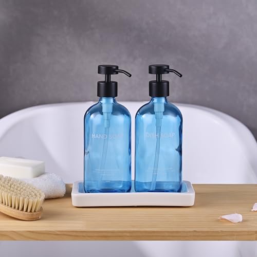 Glass Kitchen Soap Dispenser Set with Ceramic Tray (2 Count)