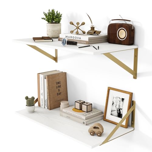 24W x 12D Deep Floating Shelves Set of 2 White & Gold (2 Count)