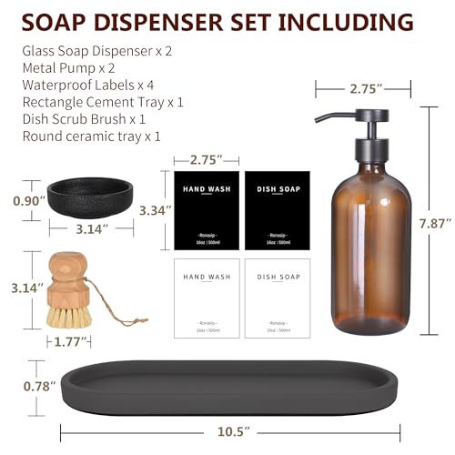 Set of 5 Kitchen Soap Dispenser Set 16 Oz Glass Hand Dish Soap Dispenser with Stainless Steel Pump (2 Count)